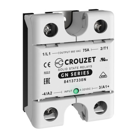 Crouzet GN Series Solid State Relay, 75 A Load, Panel Mount, 660 V rms Load [84137330N]; 233-2477