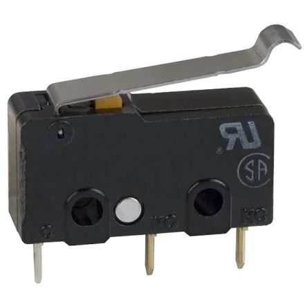 Omron Simulated Roller Lever Subminiature Micro Switch, Through Hole Terminal, 5 A, SPDT, IP40 [SS-5GL13D]; 233-4199