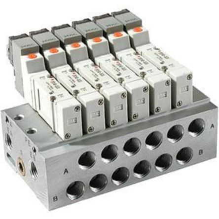 SMC SS5Y3 series 4 station Metric M5 Manifold [SS5Y3-41-04-C6F-Q]; 235-3422