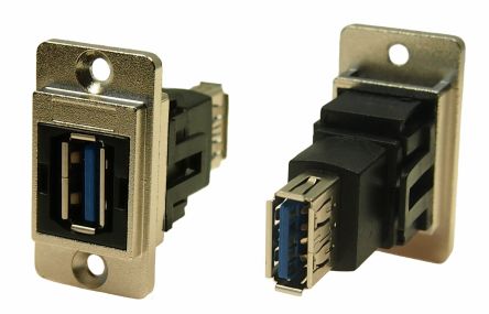 RS PRO Straight, Panel Mount, Socket to Socket- Dual Port Type A to A 3.0 USB Connector [0]; 235-4748