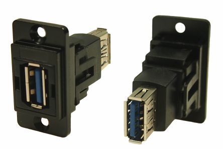 RS PRO Straight, Panel Mount, Socket to Socket- Dual Port Type A to A 3.0 USB Connector [0]; 235-4749