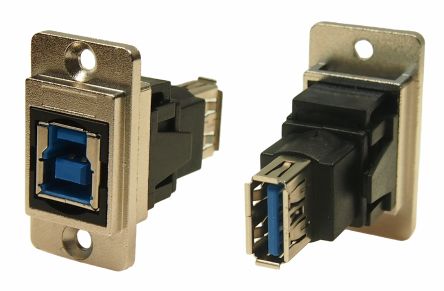RS PRO Straight, Panel Mount, Socket to Socket- Dual Port Type B to A 3.0 USB Connector [0]; 235-4750