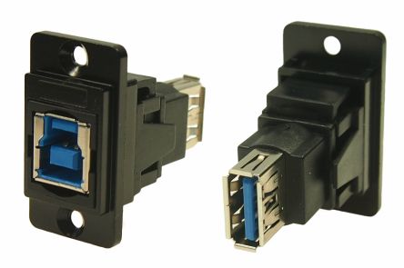 RS PRO Straight, Panel Mount, Socket to Socket- Dual Port Type B to A 3.0 USB Connector [0]; 235-4751