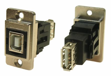 RS PRO Straight, Panel Mount, Socket to Socket- Dual Port Type B to A 2.0 USB Connector [0]; 235-4752