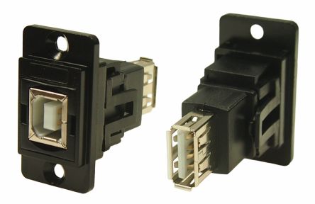 RS PRO Straight, Panel Mount, Socket to Socket- Dual Port Type B to A 2.0 USB Connector [0]; 235-4753