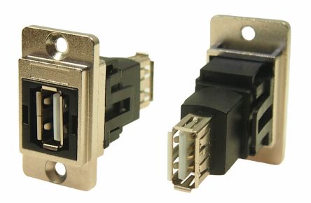RS PRO Straight, Panel Mount, Socket to Socket- Dual Port Type A to A 2.0 USB Connector [0]; 235-4754