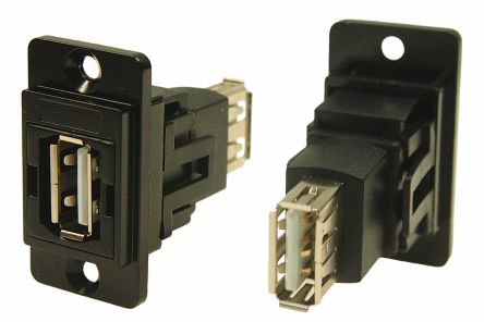 RS PRO Straight, Panel Mount, Socket to Socket- Dual Port Type A to A 2.0 USB Connector [0]; 235-4755