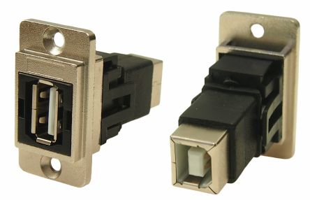 RS PRO Straight, Panel Mount, Socket to Socket- Dual Port Type A to B 2.0 USB Connector [0]; 235-4756