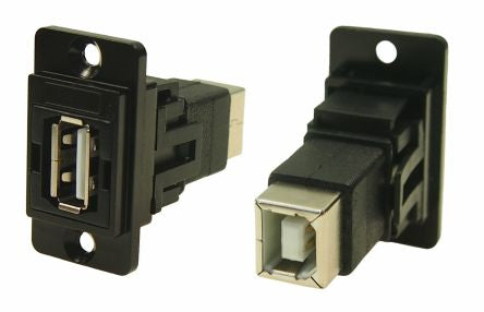 RS PRO Straight, Panel Mount, Socket to Socket- Dual Port Type A to B 2.0 USB Connector [0]; 235-4757