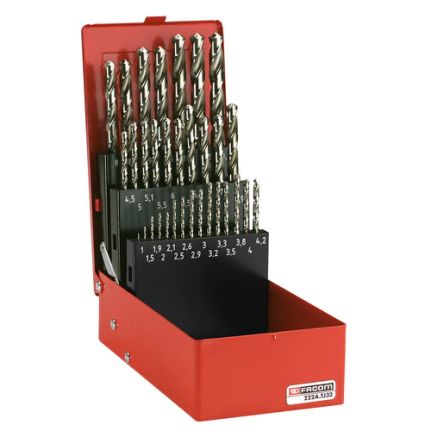 Facom 19-Piece Twist Drill Bit Set, 10mm Max, 1mm Min [222A.TJ19]; 235-9140