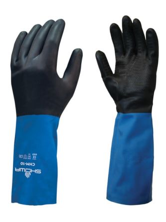 Showa Black Cotton Chemical Resistant, Waterproof Work Gloves, Size 9, Latex, Neoprene Coating [BSTCHMS]; 236-7653