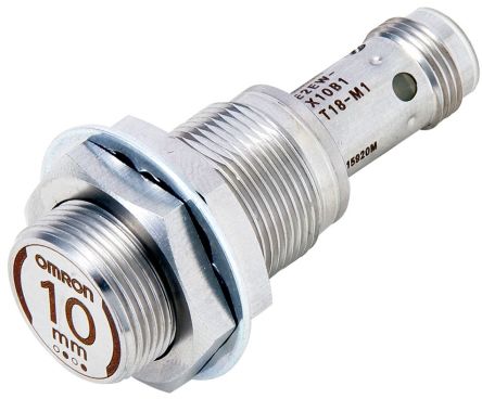 Omron Inductive Threaded Barrel Proximity Sensor, M18, 10 mm Detection, PNP NO, 10 → 30 V dc [E2EW-X10B1T18-M1]; 236-8721