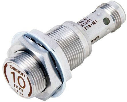 Omron Inductive Threaded Barrel Proximity Sensor, M18, 10 mm Detection, NPN NO, 10 → 30 V dc [E2EW-X10C118-M1]; 236-8725