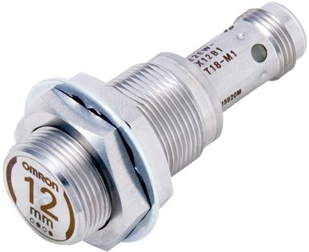 Omron Inductive Threaded Barrel Proximity Sensor, M18, 12 mm Detection, PNP NO, 10 → 30 V dc [E2EW-X12B218-M1]; 236-8728