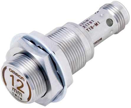 Omron Inductive Threaded Barrel Proximity Sensor, M18, 12 mm Detection, NPN NO, 10 → 30 V dc [E2EW-X12C118-M1]; 236-8731