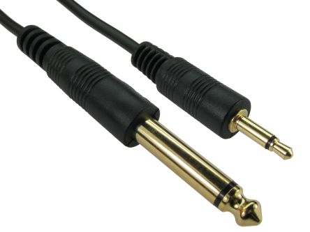 RS PRO Male 6.35mm Mono Jack to Male 3.5mm Mono Jack Aux Cable, Black, 2m [0]; 236-8989
