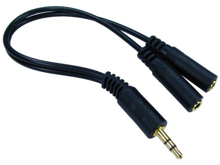 RS PRO Male 3.5mm Stereo Jack to Female 3.5mm Stereo Jack x 2 Aux Cable, 200mm [0]; 236-9051