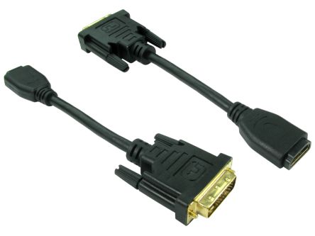 RS PRO, Male DVI-D Dual Link to Female HDMI  Cable, 150mm [0]; 236-9108