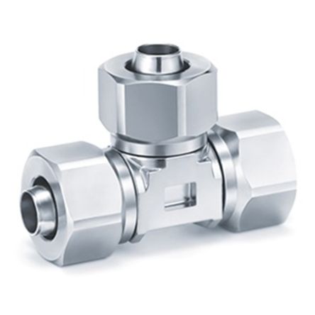SMC KFG2 Series Tee Tube-to-Tube Adaptor, Push In 8 mm to Push In 8 mm [KFG2T0806-00]; 237-3473