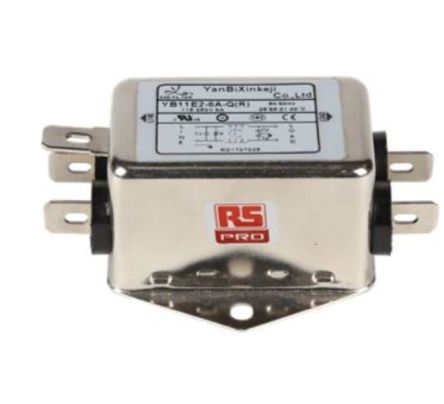 RS PRO 6A 115/250 V ac 50/60Hz, Chassis Mount Power Line Filter, Fast-On, Single Phase [0]; 237-8677