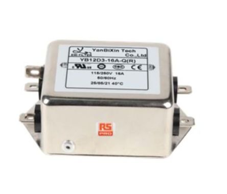 RS PRO 16A 115/250 V ac 50/60Hz, Chassis Mount EMC Filter, Fast-On, Single Phase [0]; 237-8683