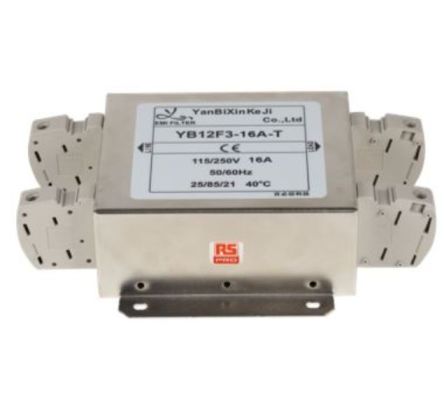 RS PRO 16A 115/250 V ac 50/60Hz, Chassis Mount Power Line Filter, Terminal Block, Single Phase [0]; 237-8707