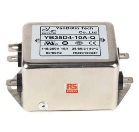 RS PRO 10A 115/250 V ac 50/60Hz, Chassis Mount Power Line Filter, Fast-On, Single Phase [0]; 237-8723