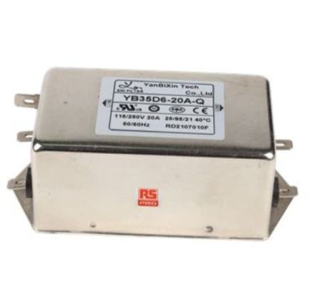RS PRO 20A 115/250 V ac 50/60Hz, Chassis Mount Power Line Filter, Fast-On, Single Phase [0]; 237-8729
