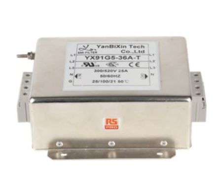 RS PRO 36A 300/520 V ac 50/60Hz, Chassis Mount Power Line Filter, Terminal Block 3 Phase [0]; 237-8764