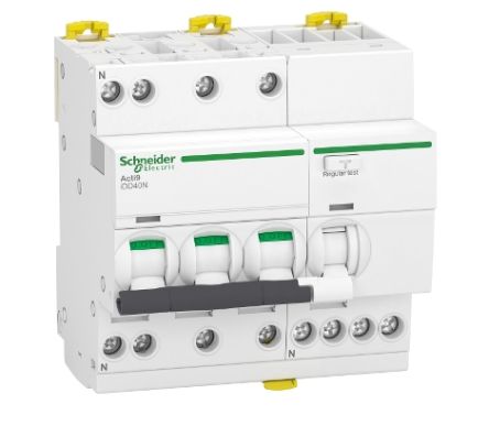 Schneider Electric RCBO, 40A Current Rating, 3P+N Poles, 300mA Trip Sensitivity, Type C, Acti9 Range [A9DA7740]; 238-3270
