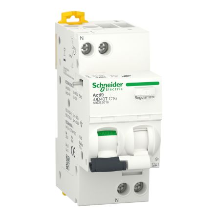 Schneider Electric RCBO, 16A Current Rating, 1P+N Poles, 30mA Trip Sensitivity, Type C, Acti9 Range [A9DB2616]; 238-3272