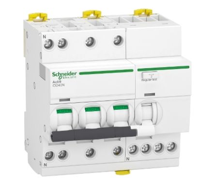 Schneider Electric RCBO, 25A Current Rating, 3P+N Poles, 30mA Trip Sensitivity, Type C, Acti9 Range [A9DB3725]; 238-3276