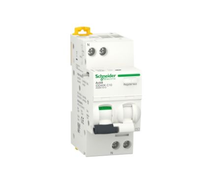 Schneider Electric RCBO, 10A Current Rating, 1P+N Poles, 30mA Trip Sensitivity, Type C, Acti9 Range [A9DK1610]; 238-3280