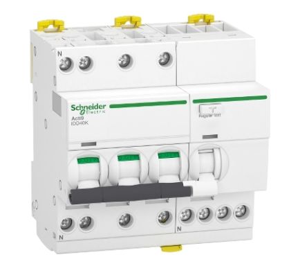 Schneider Electric RCBO, 40A Current Rating, 3P+N Poles, 30mA Trip Sensitivity, Type C, Acti9 Range [A9DK1740]; 238-3291