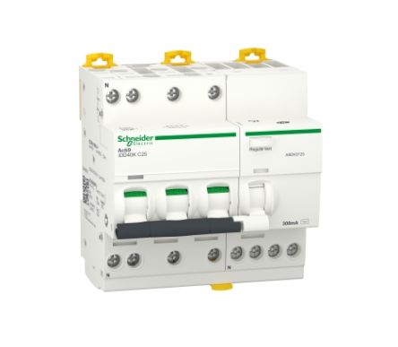 Schneider Electric RCBO, 25A Current Rating, 3P+N Poles, 300mA Trip Sensitivity, Type C, Acti9 Range [A9DK5725]; 238-3300