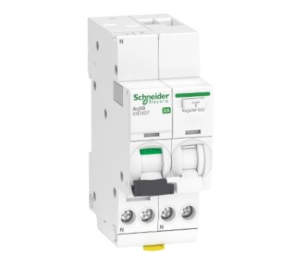 Schneider Electric RCBO, 20A Current Rating, 1P+N Poles, 30mA Trip Sensitivity, Type C, Acti9 Range [A9DP2620]; 238-3303