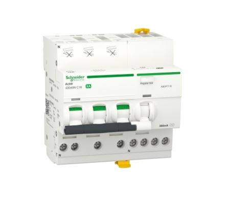 Schneider Electric RCBO, 16A Current Rating, 3P+N Poles, 300mA Trip Sensitivity, Type C, Acti9 Range [A9DP7716]; 238-3310