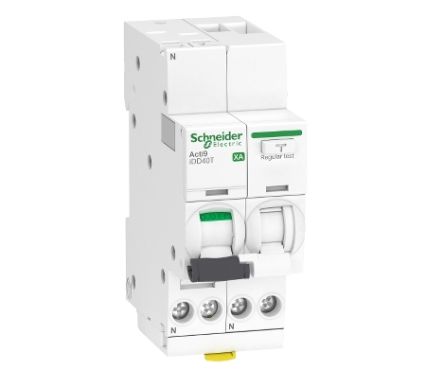 Schneider Electric RCBO, 10A Current Rating, 1P+N Poles, 30mA Trip Sensitivity, Type C, Acti9 Range [A9DQ2610]; 238-3314