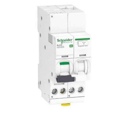 Schneider Electric RCBO, 10A Current Rating, 1P+N Poles, 30mA Trip Sensitivity, Type C, Acti9 Range [A9DS1610]; 238-3320