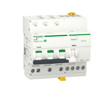 Schneider Electric RCBO, 20A Current Rating, 3P+N Poles, 300mA Trip Sensitivity, Type C, Acti9 Range [A9DS5720]; 238-3331