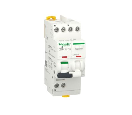 Schneider Electric RCBO, 25A Current Rating, 1P+N Poles, 30mA Trip Sensitivity, Type C, Acti9 Range [A9DV3625]; 238-3337