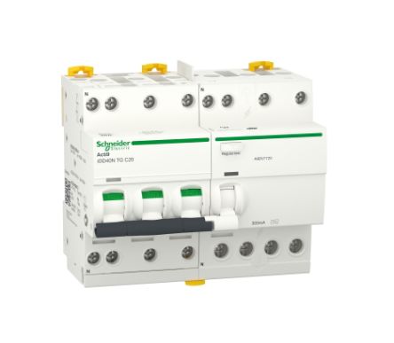Schneider Electric RCBO, 20A Current Rating, 3P+N Poles, 300mA Trip Sensitivity, Type C, Acti9 Range [A9DV7720]; 238-3351