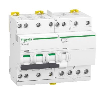 Schneider Electric RCBO, 40A Current Rating, 3P+N Poles, 30mA Trip Sensitivity, Type C, Acti9 Range [A9DX3740]; 238-3360
