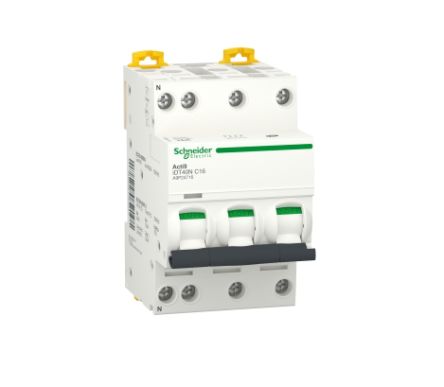 Schneider Electric Acti 9 Acti9 iDT40N MCB, 3+N, 16A Curve C, 400V AC [A9P24716]; 238-3378