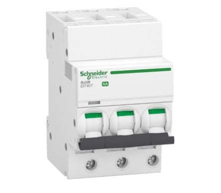 Schneider Electric Acti 9 Acti9 iDT40T XA MCB, 3P, 40A Curve C, 400V AC [A9PA2340]; 238-3425