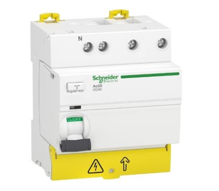 Schneider Electric Acti9 iIG40 RCCB, 63A, 3+N Pole, 30mA, Type AC, 380 → 415V ac [A9R87763]; 238-3480