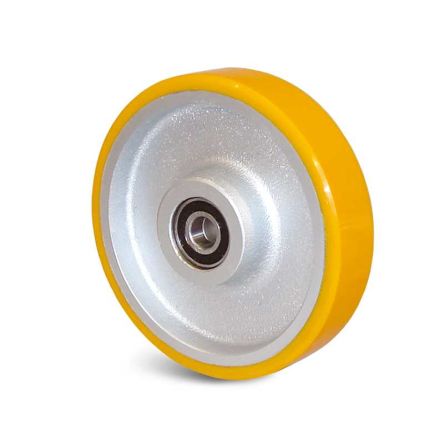 Guitel Hervieu Grey, Yellow Polyurethane Abrasion Resistant Trolley Wheel, 160kg [23-412-075R12]; 239-1397