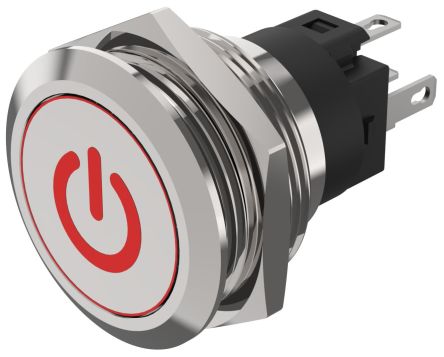 EAO 82 Series Illuminated Push Button Switch, Momentary, Panel Mount, 22.3mm Cutout, SPDT, Red LED, 240V, IP65, IP67 [82-6151.1A14.B002]; 239-4936