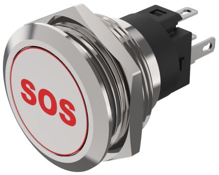 EAO 82 Series Illuminated Push Button Switch, Momentary, Panel Mount, 22.3mm Cutout, SPDT, Red LED, 240V, IP65, IP67 [82-6151.1A14.B015]; 239-4937