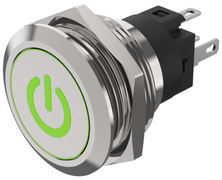 EAO 82 Series Illuminated Push Button Switch, Momentary, Panel Mount, 22.3mm Cutout, SPDT, Red/Green LED, 240V, IP65, [82-6151.1AA4.B002]; 239-4946
